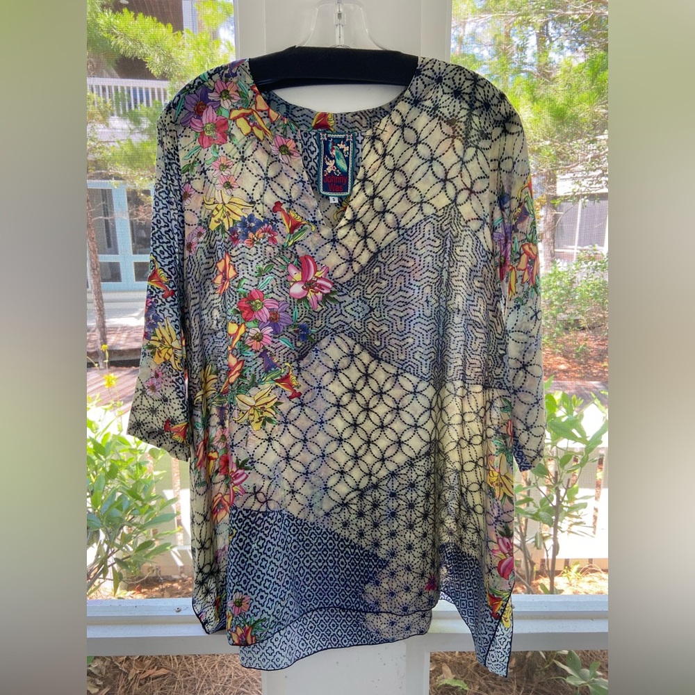 Johnny Was Multicolor Patterned silk flowing top